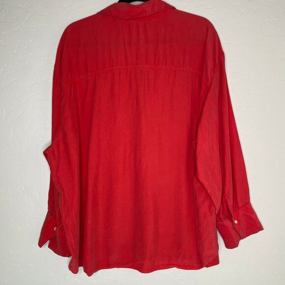 MNG by Mango Coral Red Lyocell Shirt with Hidden Buttons Button Down Blouse 18 - Picture 9 of 10